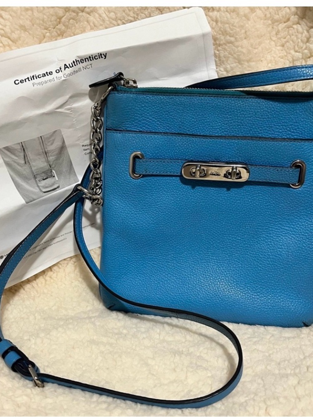 Coach Blue Leather Crossbody Bag with Silver Hardware